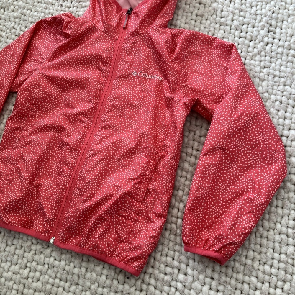 Columbia Girls' Pink Hooded Windbreaker Rain Jacket Small 8 Lined Outdoors Omni - Picture 5 of 11